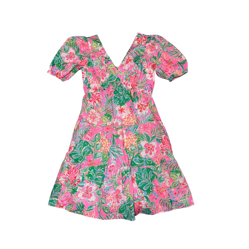 Lilly Pulitzer Nalani Dress Pink Floral Puff Sleeve Mini 6